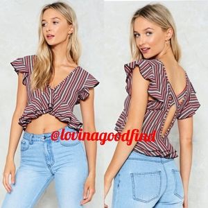 NastyGal On the Right Lines Crop Top EUC sz 6